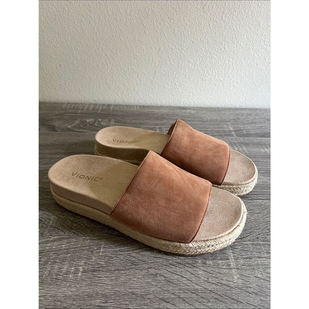 Vionic Yasmina Platform Slide Sandals Womens Sz 9.5 Suede Espadrille Comfort